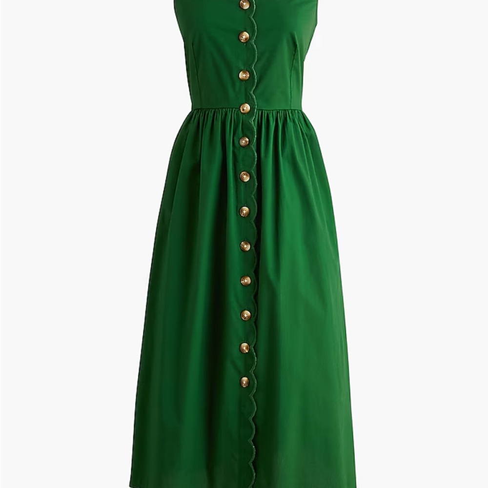 Scallop-trim button-front midi dress